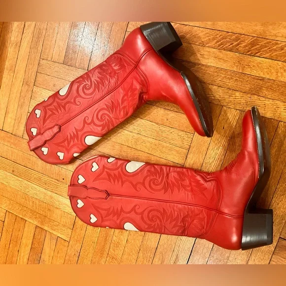 Authentic City Boots cowboy heart custom red western boots size 9.5 lucchese - Picture 5 of 9